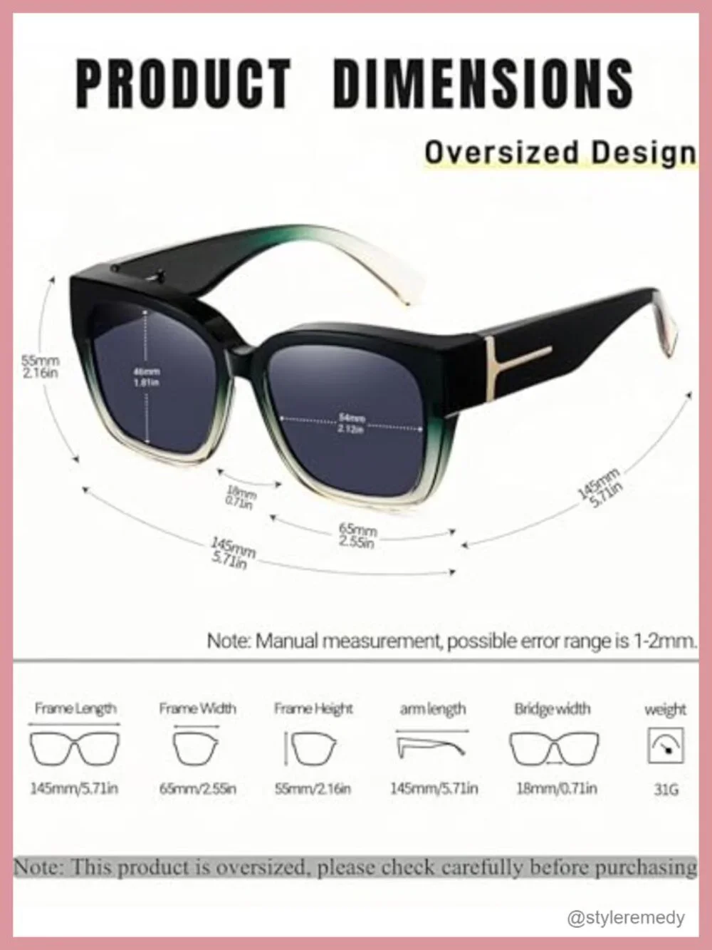Oversized Fit Over Glasses Sunglasses Square Frame Polarized UV400 TR90